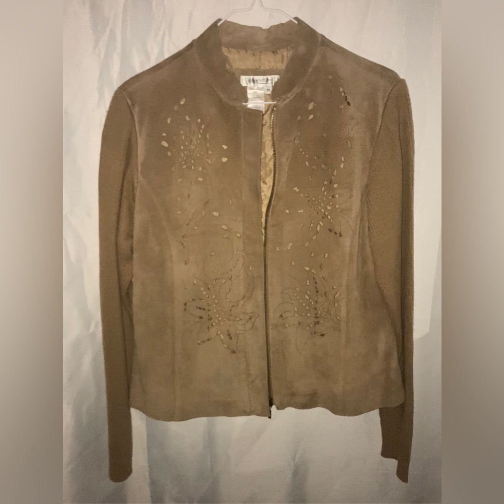 Coldwater Creek jacket. Beautiful 100% leather, 100% Acrylic sleeves.
